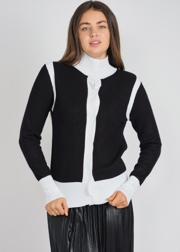 Classic Contrast: Black & White High Neck with Ribbed Design