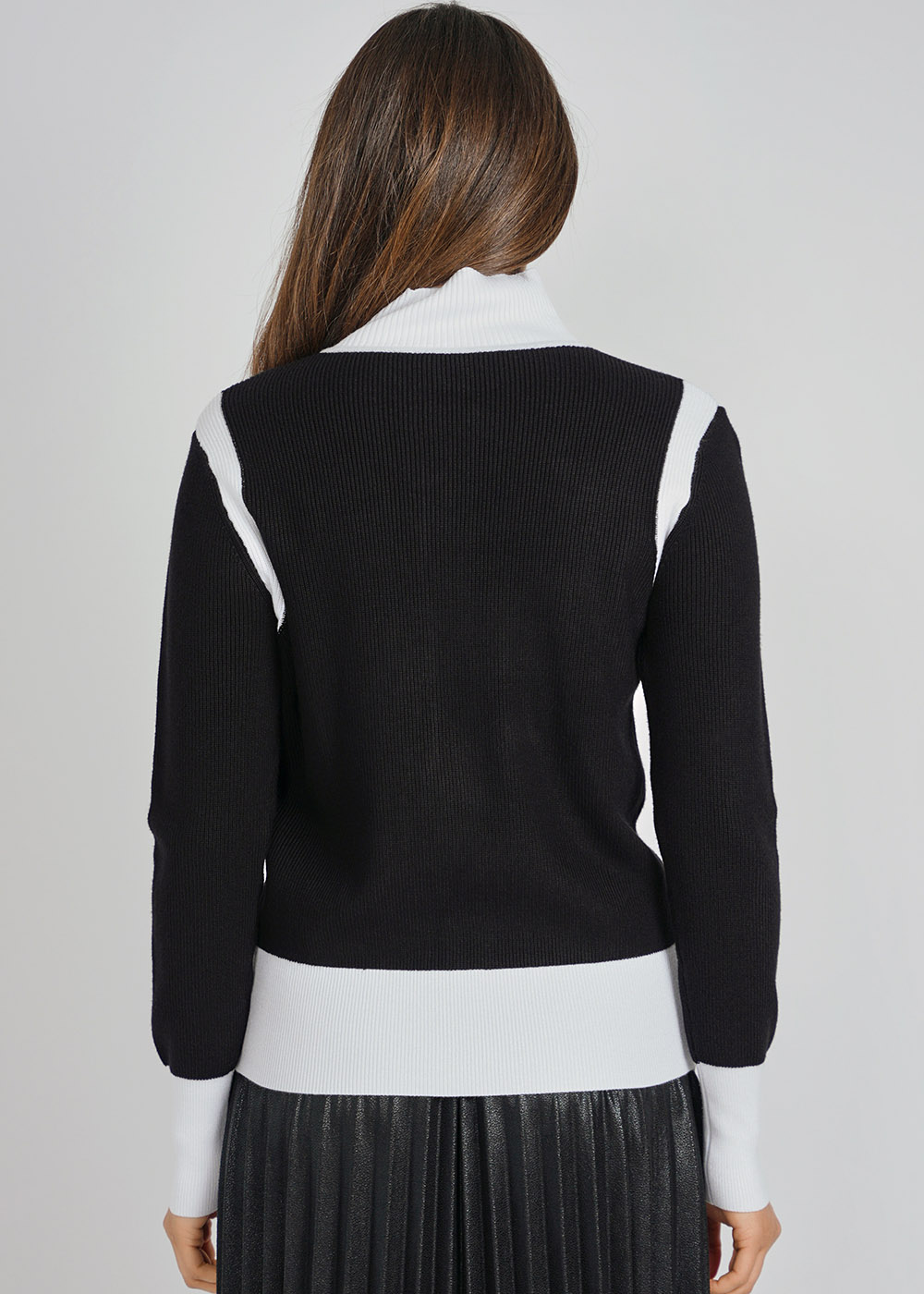 Classic Contrast: Black & White High Neck with Ribbed Design