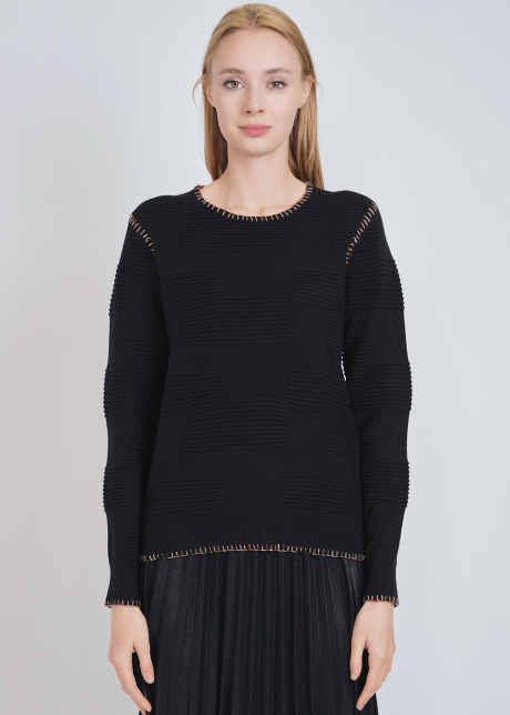 Classic Black Ribbed Detail Knit Pullover