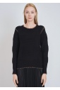 Classic Black Ribbed Detail Knit Pullover
