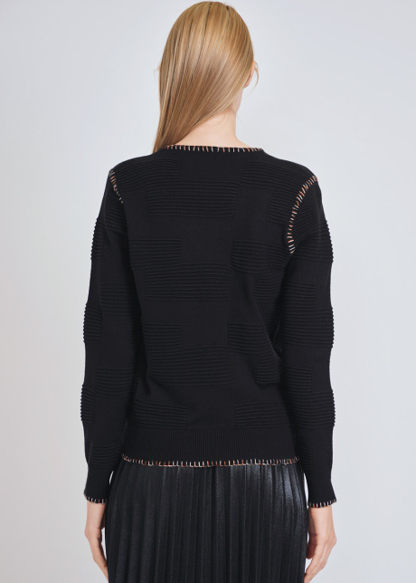 Classic Black Ribbed Detail Knit Pullover