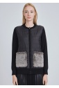 Black Cardigan with Quilted Base & Fur Pockets