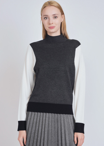Dual-Shade High-Neck Sweater in Grey & White