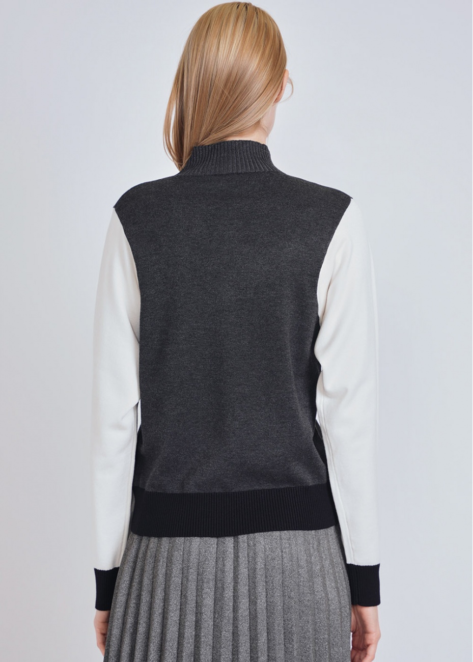 Dual-Shade High-Neck Sweater in Grey & White