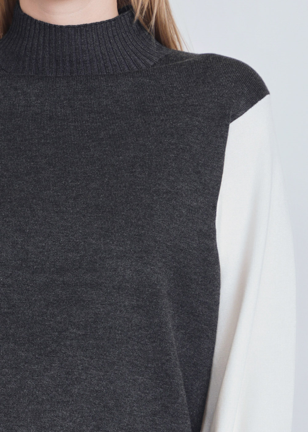 Dual-Shade High-Neck Sweater in Grey & White