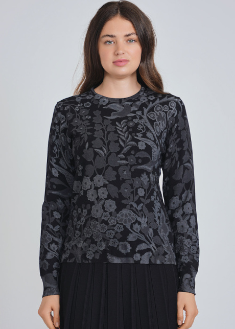 Midnight Garden: Black Sweater with Floral Print