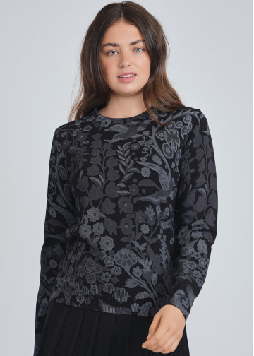 Midnight Garden: Black Sweater with Floral Print