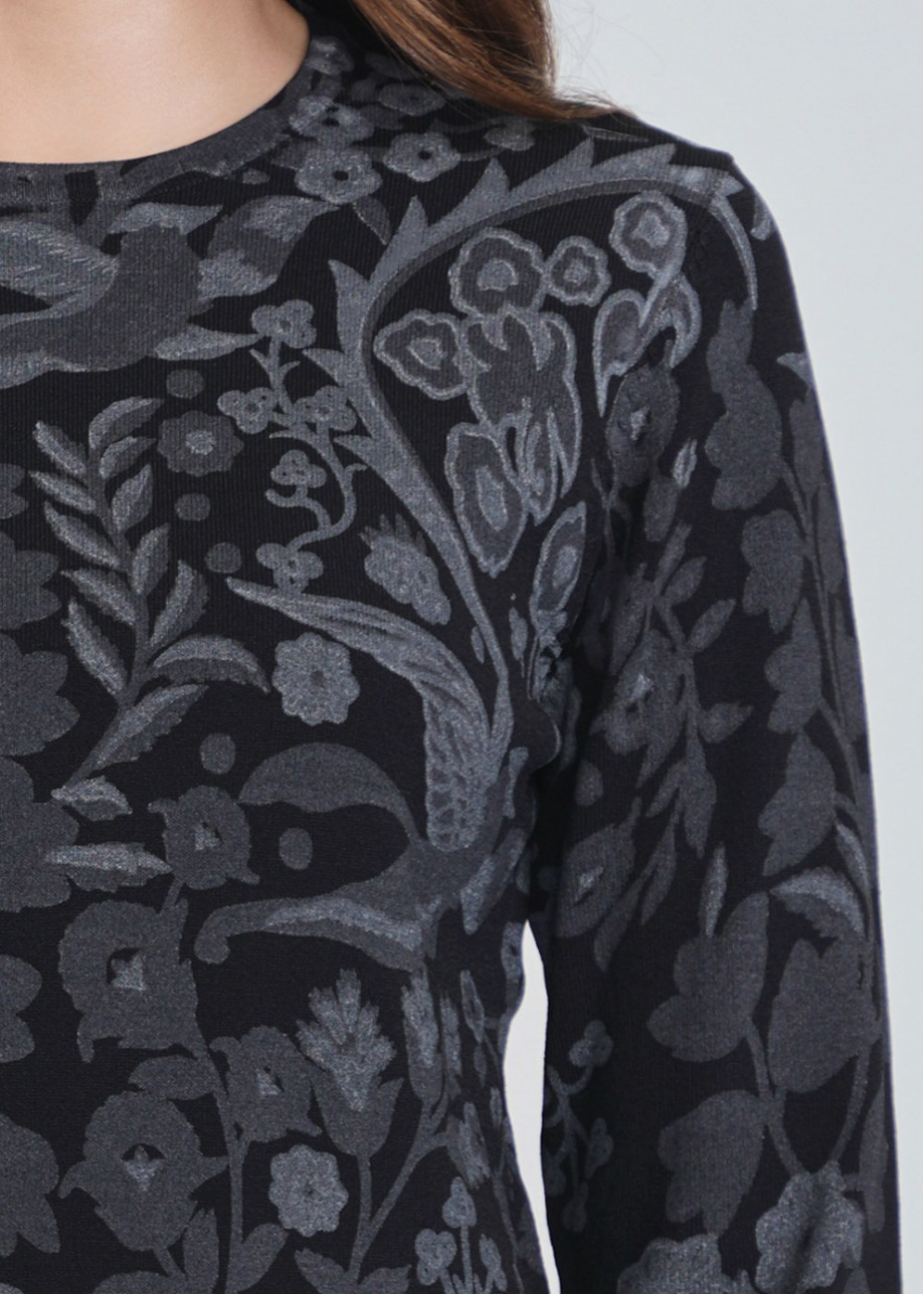 Midnight Garden: Black Sweater with Floral Print