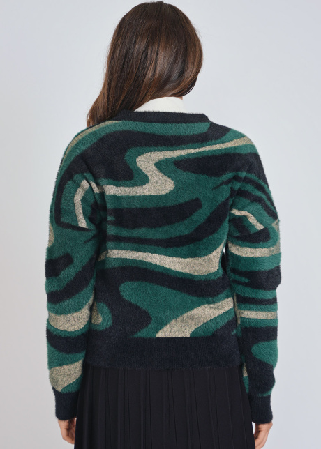 Mixed Green and Black Furry Knit Cardigan