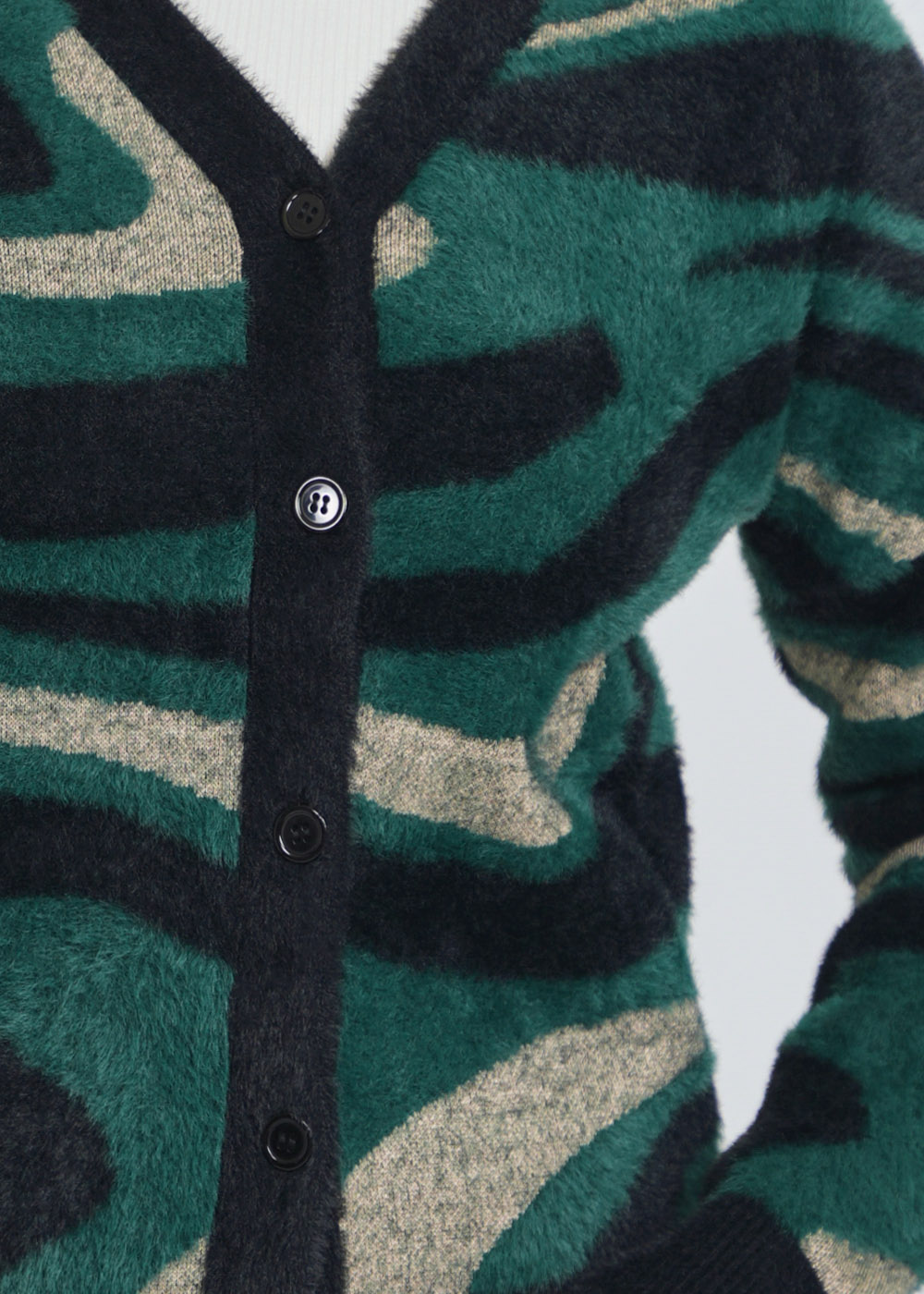 Mixed Green and Black Furry Knit Cardigan