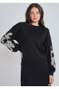 Sparkling Accents on Dramatic Sleeves Black Sweater