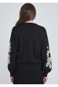 Sparkling Accents on Dramatic Sleeves Black Sweater