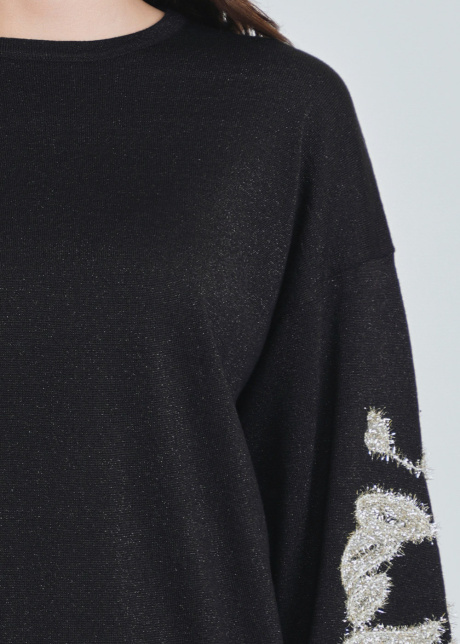 Sparkling Accents on Dramatic Sleeves Black Sweater