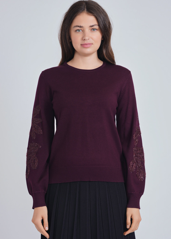 Embrace Elegance: Burgundy Sweater with Detailed Sleeve Design