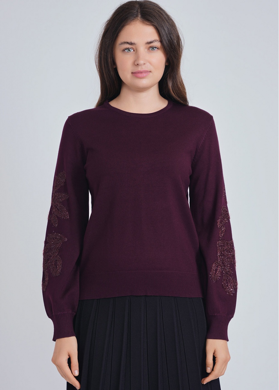 Embrace Elegance: Burgundy Sweater with Detailed Sleeve Design