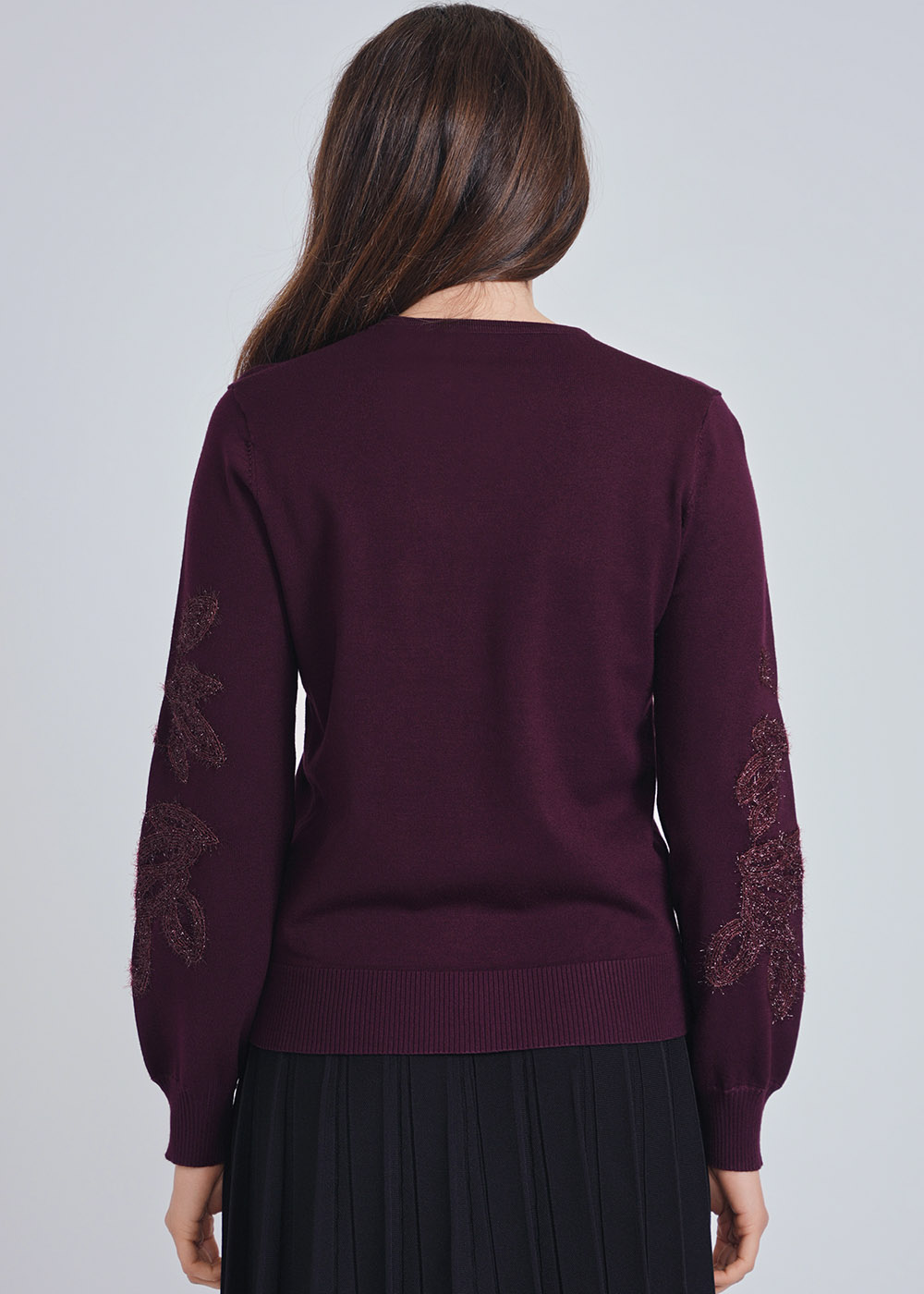 Embrace Elegance: Burgundy Sweater with Detailed Sleeve Design