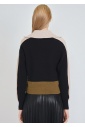 Black Cardigan with Elevated Neck & Creamy Touches