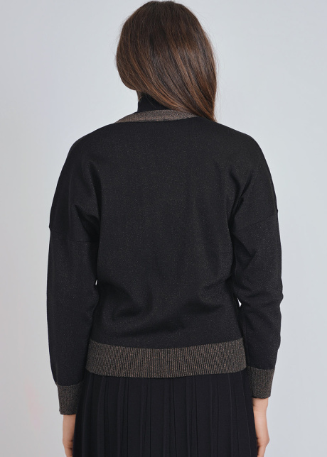 Black V-Neck Sweater with Brown Edges
