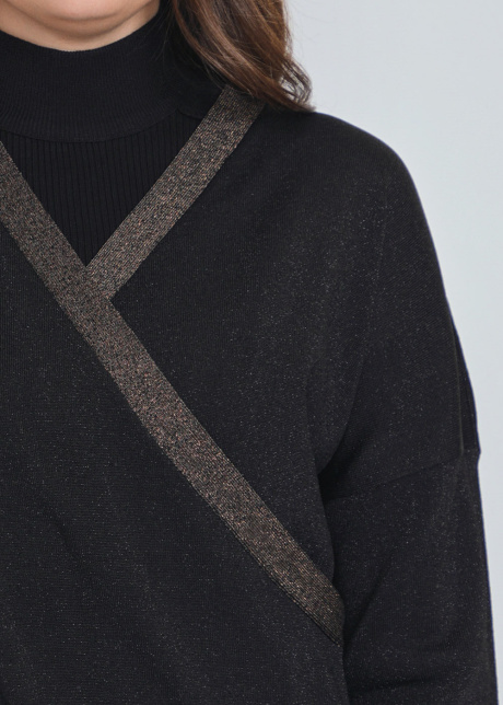 Black V-Neck Sweater with Brown Edges