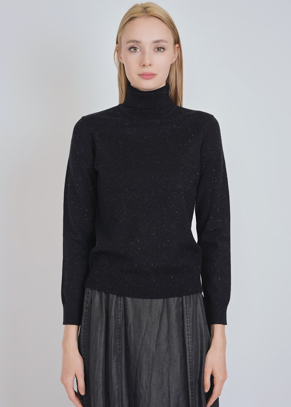 Starry Night: Black Knit Sweater with High Neck