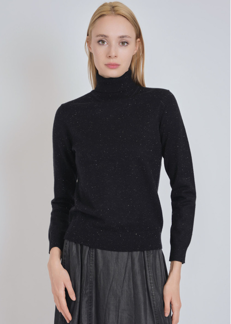 Starry Night: Black Knit Sweater with High Neck