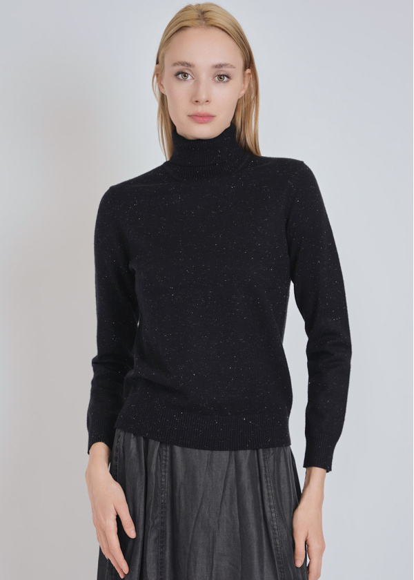 Starry Night: Black Knit Sweater with High Neck