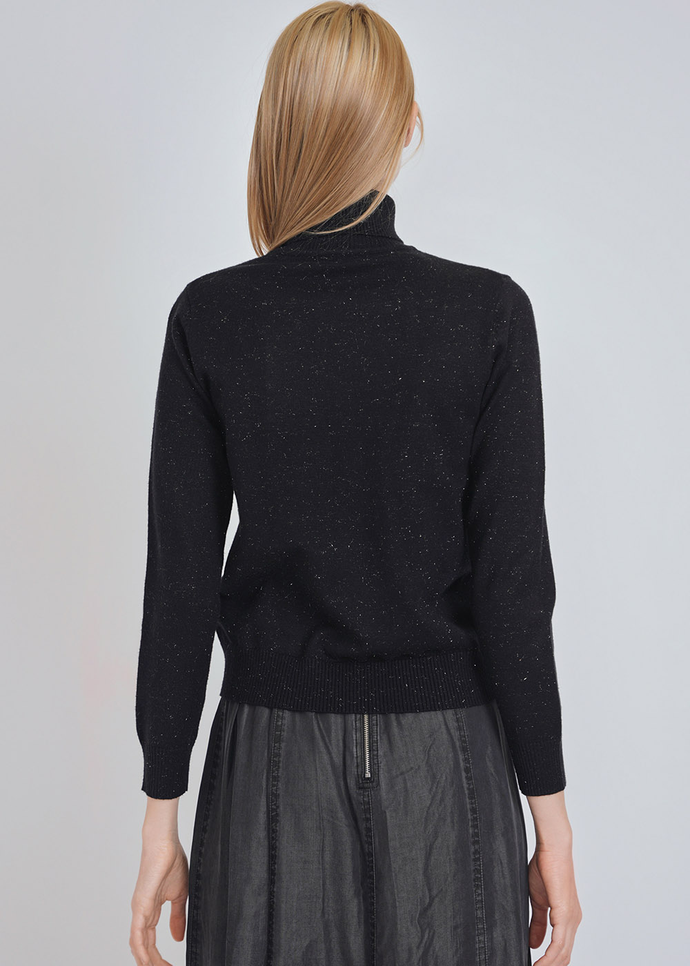 Starry Night: Black Knit Sweater with High Neck