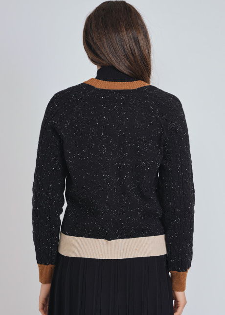 Soft Black Cardigan: Timeless Specks and Cozy Camel Finishes
