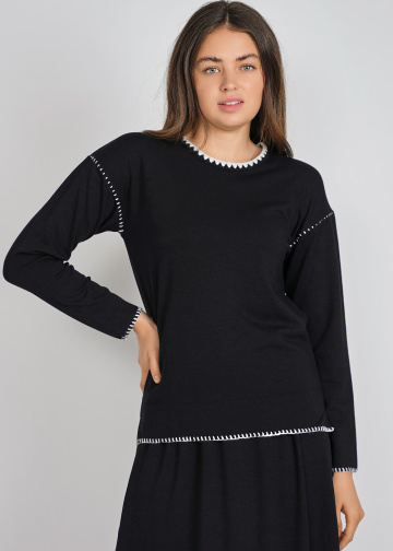 Classic Black Knit T-Shirt with White Outline