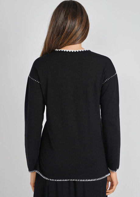 Classic Black Knit T-Shirt with White Outline