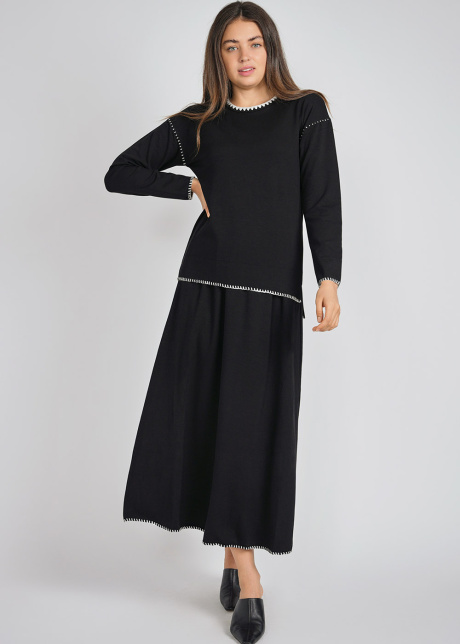 Easy Elegance Black Skirt with White Stitch Detail