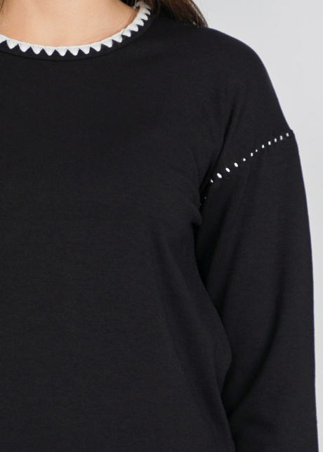 Classic Black Knit T-Shirt with White Outline