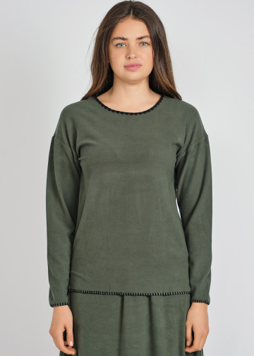 Relaxed Long Sleeve Tee in Green Knit