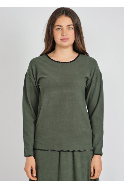 Relaxed Long Sleeve Tee in Green Knit