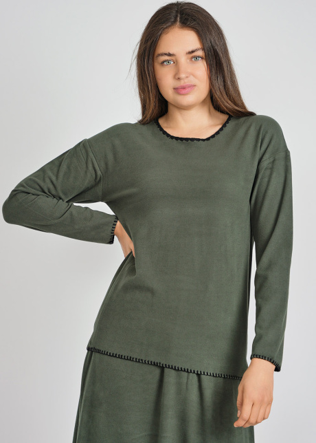Relaxed Long Sleeve Tee in Green Knit