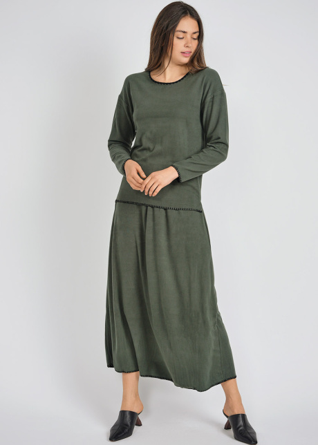 Relaxed Long Sleeve Tee in Green Knit