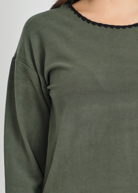 Relaxed Long Sleeve Tee in Green Knit