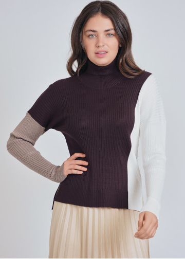 Color Block Design with Ribbed Texture Sweater