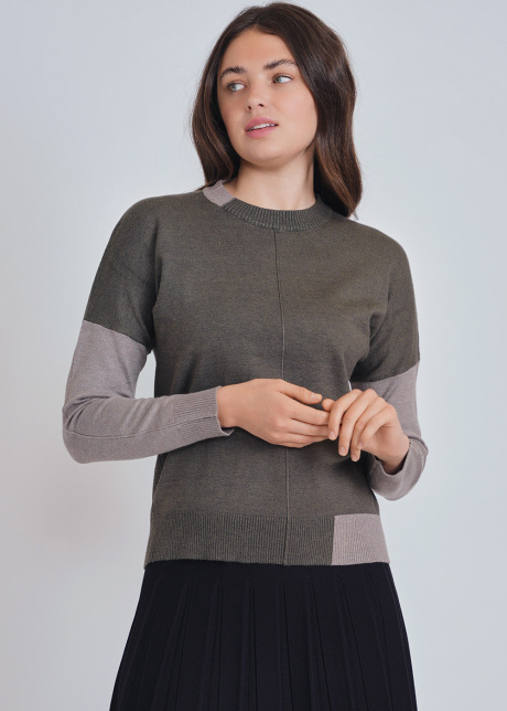 Olive Sweater with Modern Color Block Design