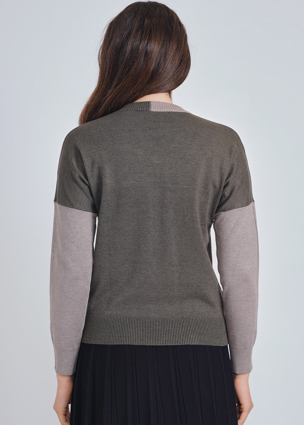Olive Sweater with Modern Color Block Design