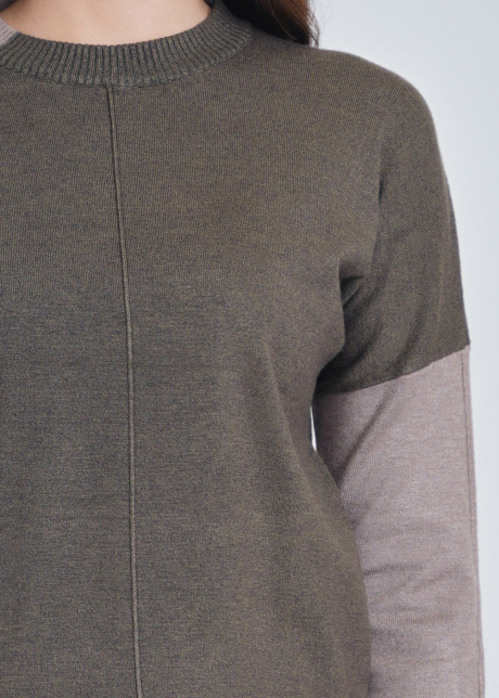 Olive Sweater with Modern Color Block Design