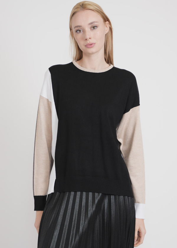Sweater with Multi-Tone Color Blocking