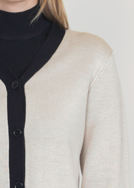 Cream and Black Fusion: Buttoned Cardigan Masterpiece