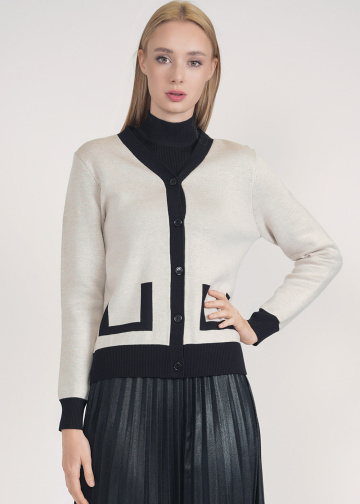 Cream and Black Fusion: Buttoned Cardigan Masterpiece
