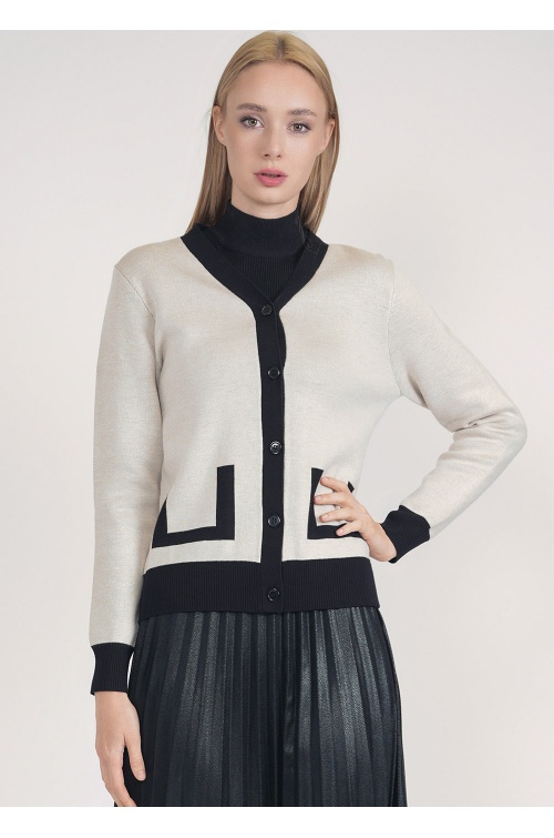 Cream and Black Fusion: Buttoned Cardigan Masterpiece