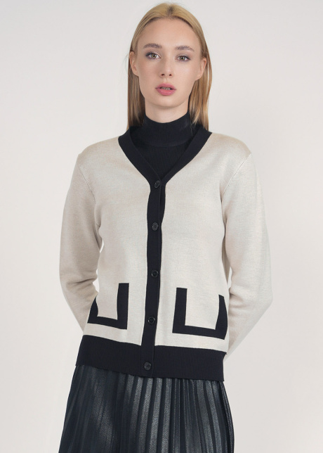 Cream and Black Fusion: Buttoned Cardigan Masterpiece