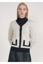 Cream and Black Fusion: Buttoned Cardigan Masterpiece