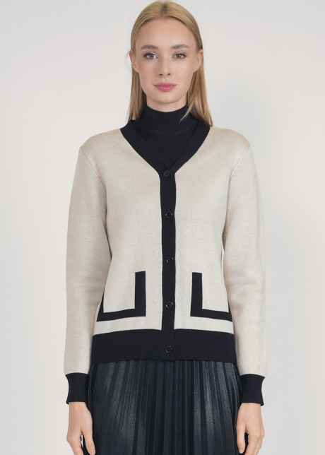 Cream and Black Fusion: Buttoned Cardigan Masterpiece