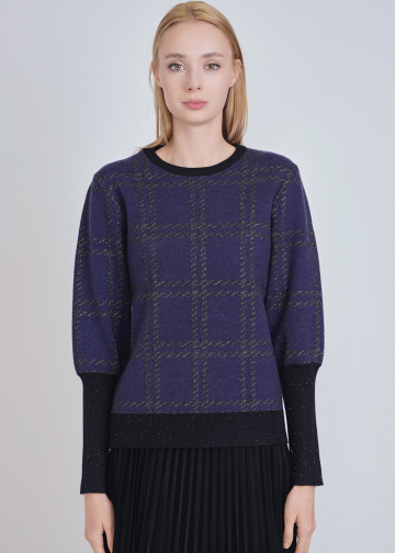 Navy Knit Sweater with Unique Sleeve Design