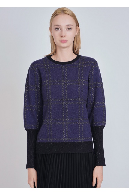 Navy Knit Sweater with Unique Sleeve Design